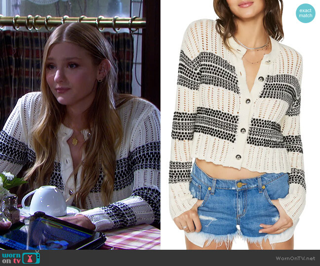 Sarah Stripe Chunky Crop Cardigan by Ramy Brook worn by Alice Caroline Horton (Lindsay Arnold) on Days of our Lives