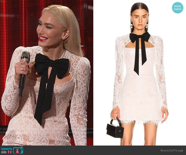 Lace Corset Mini Dress With Bow by Rasario worn by Gwen Stefani  on The Voice