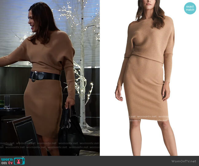 Lara Mix Ribbed Long Sleeve Sweater Dress by Reiss worn by Britt Westbourne (Kelly Thiebaud) on General Hospital
