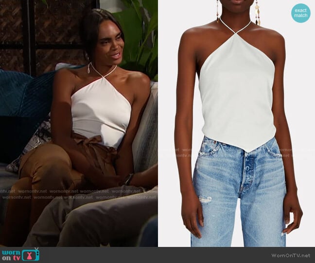 Silk Halter Tie-Back Top by Retrofete worn by Michelle Young on The Bachelorette