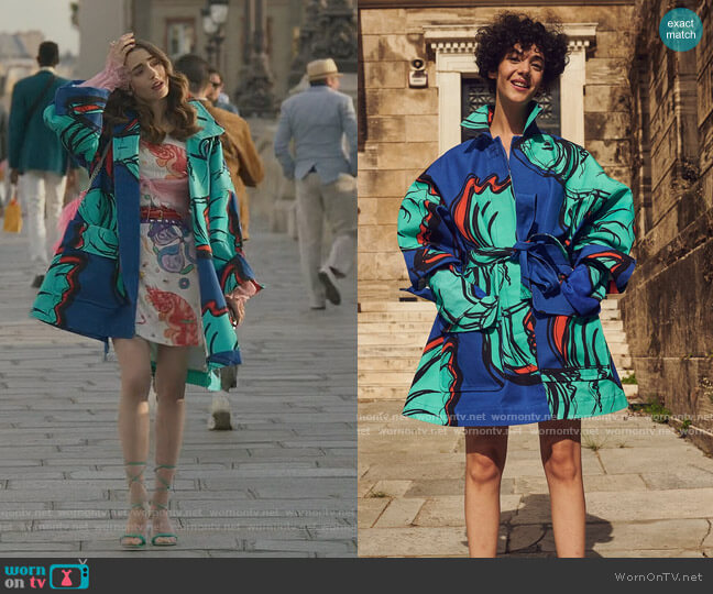 Blu Caban Jacket Roberta by Rianna + Nina worn by Emily Cooper (Lily Collins) on Emily in Paris