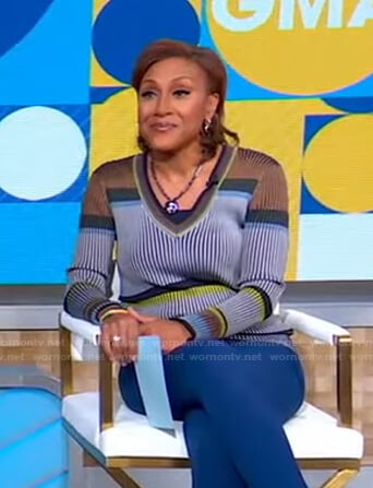 Robin’s striped ribbed sweater on Good Morning America