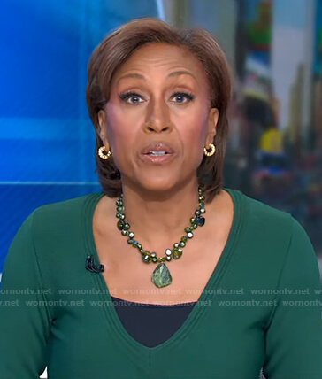 Robin's green ribbed v-neck dress on Good Morning America