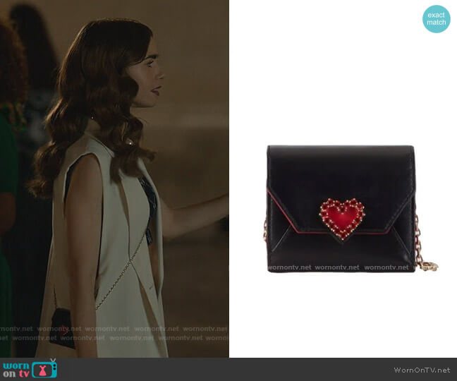 Heart Strass mini wallet by Roger Vivier worn by Emily Cooper (Lily Collins) on Emily in Paris