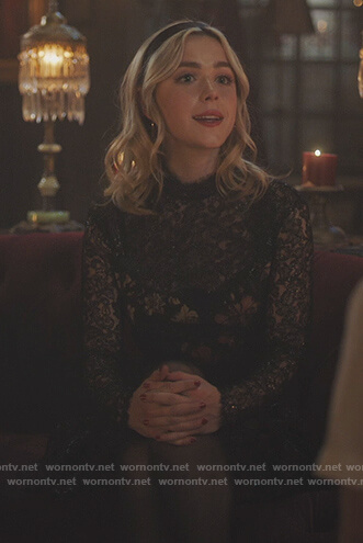 Sabrina's black floral lace dress on Riverdale