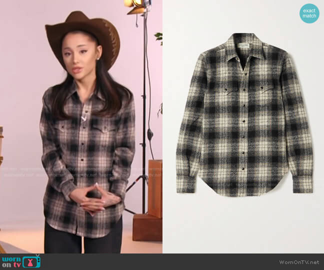 Checked Wool-Flannel Shirt by Saint Laurent worn by Ariana Grande on The Voice
