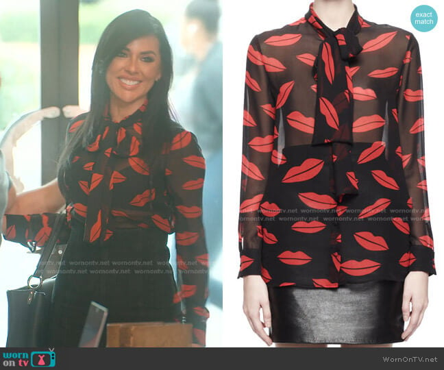 Lips Georgette Tie Blouse by Saint Laurent worn by Vanessa Villela on Selling Sunset