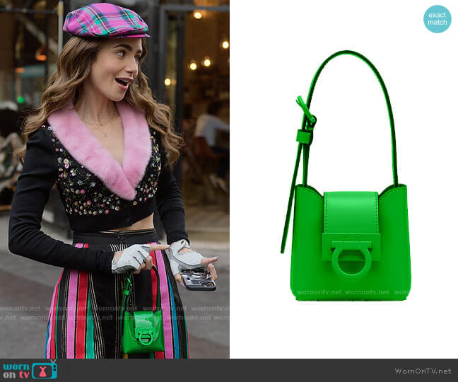 Salvatore Ferragamo Trifolio Mini Bag worn by Emily Cooper (Lily Collins) on Emily in Paris