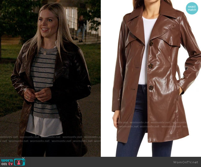 Sam Edelman Faux-Leather Belted Trench Coat worn by Leighton Murray (Reneé Rapp) on The Sex Lives of College Girls