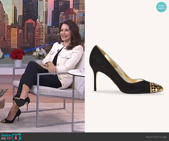Perfect Pump 85 in Black Filigree Suede by Sarah Flint worn by Kristin Davis on Today