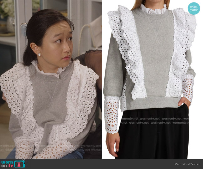 Eyelet Lace-Trimmed Sweater by Sea worn by Cathy Ang on And Just Like That 