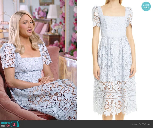 Guipure Lace Dress by Self Portrait worn by Paris Hilton on Paris in Love