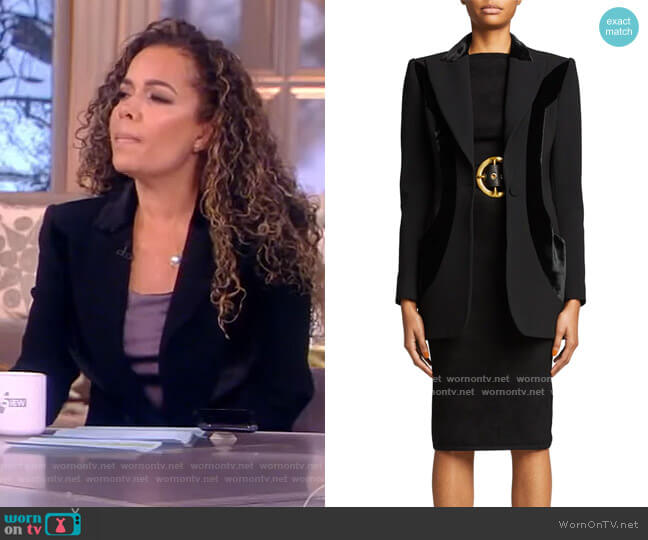 Mixed-Media Sculptured Blazer Jacket by Sergio Hudson worn by Sunny Hostin on The View