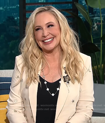 Shannon Storms Beador’s ivory star embellished blazer on E! News Daily Pop