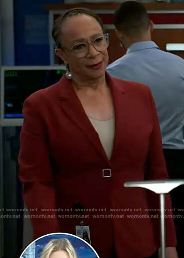 Sharon's red blazer with square button on Chicago Med