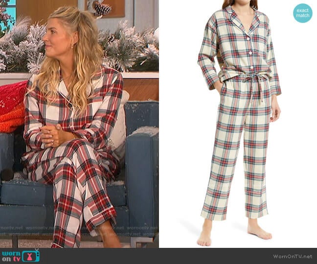 Plaid Brushed Cotton Twill Pajamas by Sleepy Jones worn by Amanda Kloots on The Talk