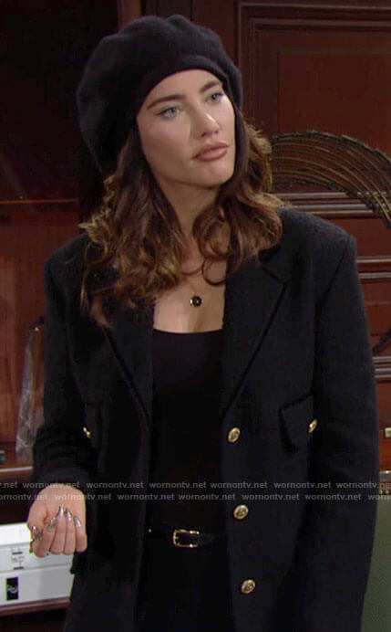 Steffy’s black jacket with gold buttons on The Bold and the Beautiful