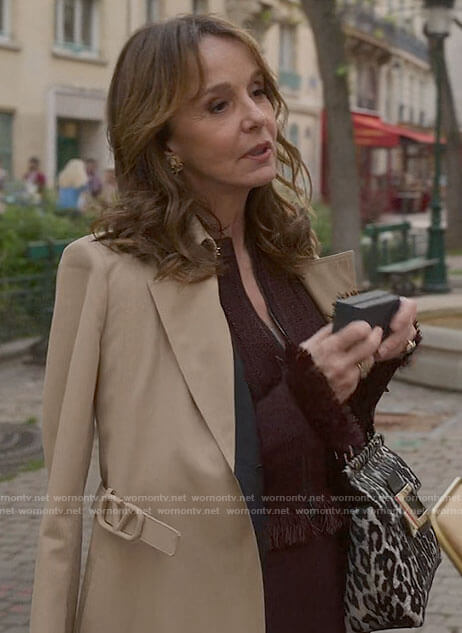 Sylvie’s V buckle trench coat on Emily in Paris