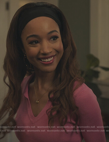 Tabitha’s pink ribbed polo sweater on Riverdale