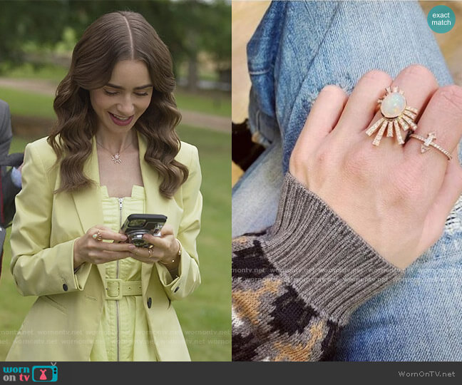 Opal Ring by Tana Chung worn by Emily Cooper (Lily Collins) on Emily in Paris