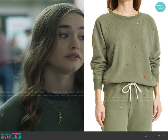 The Great The College Embroidered Sweatshirt worn by Audrey (Johnny Sequoyah) on Dexter New Blood