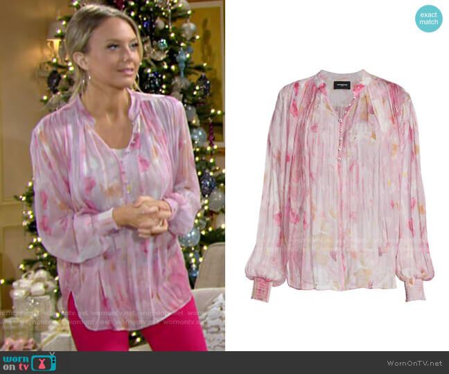 The Kooples Watercolor Long-Sleeve Blouse worn by Abby Newman (Melissa Ordway) on The Young & the Restless