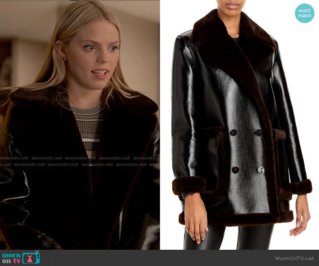 Theory Faux Leather & Faux Fur Peacoat worn by Leighton Murray (Reneé Rapp) on The Sex Lives of College Girls