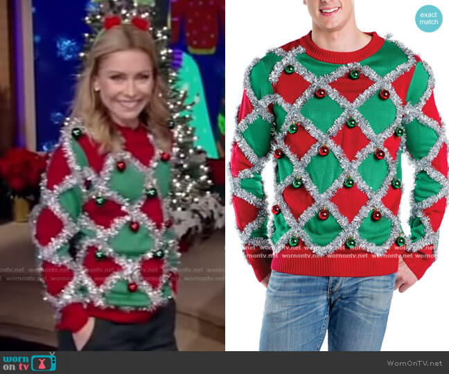 Tacky Tinsel Ugly Christmas Sweater by Tipsy Elves worn by Kelly Ripa  on Live with Kelly & Ryan