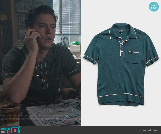 Cotton Silk Tipped Polo Sweater by Tom Snyder worn by Jughead Jones (Cole Sprouse) on Riverdale