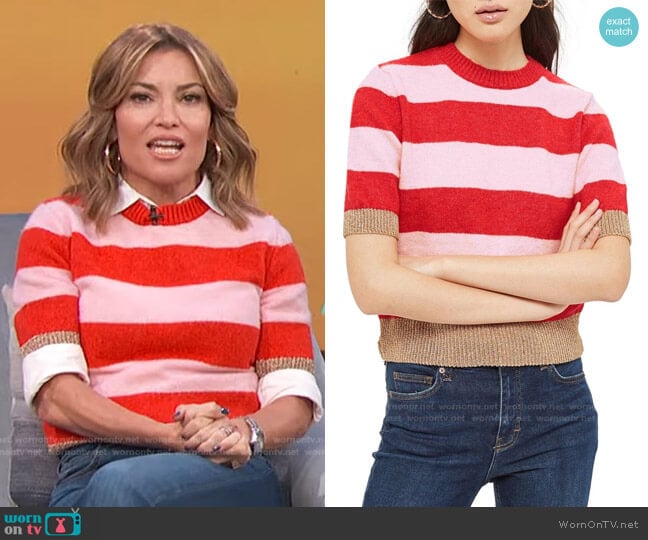 Metallic Stripe Crop Sweater by Topshop worn by Kit Hoover on Access Hollywood