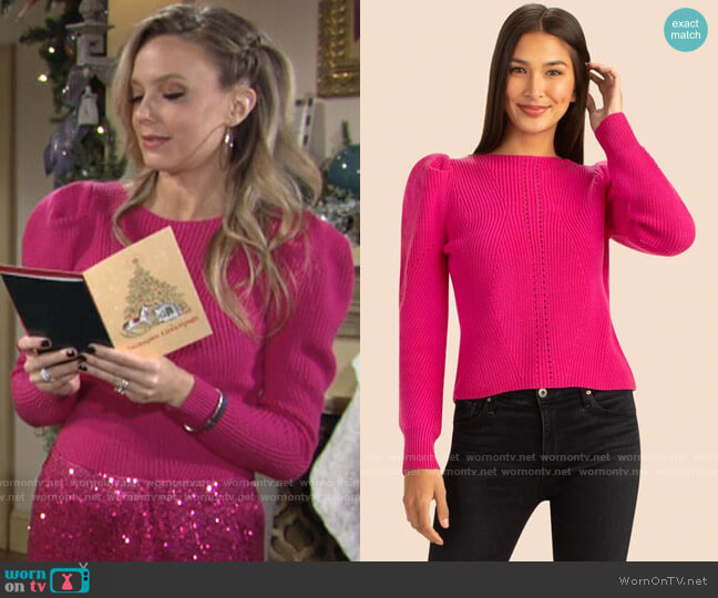 Trina Turk Dalhart Sweater in Pink Peacock worn by Abby Newman (Melissa Ordway) on The Young & the Restless