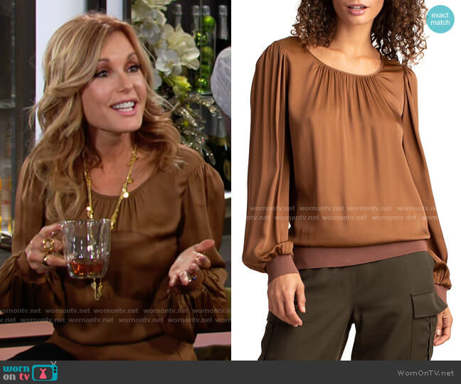 Trina Turk Idle Blouse in Toasted Coconut worn by Lauren Fenmore (Tracey Bregman) on The Young and the Restless