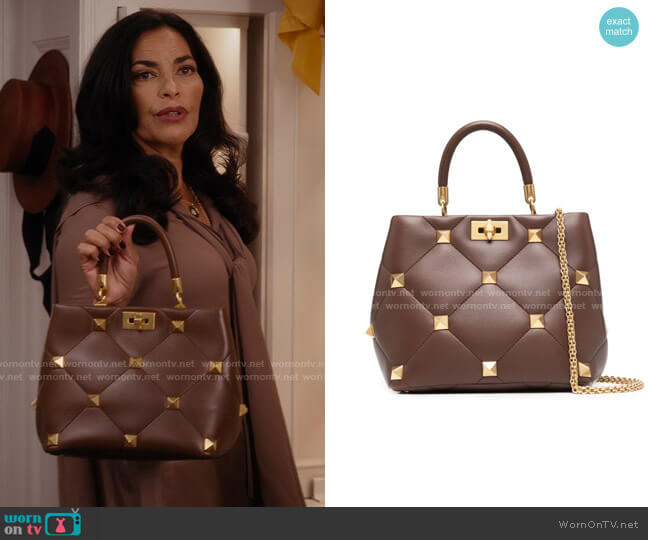Valentino Garavani Roman Stud top-handle bag worn by Seema Patel (Sarita Choudhury) on And Just Like That
