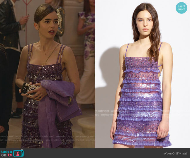 Sequin Embellished Dress by Valentino worn by Emily Cooper (Lily Collins) on Emily in Paris