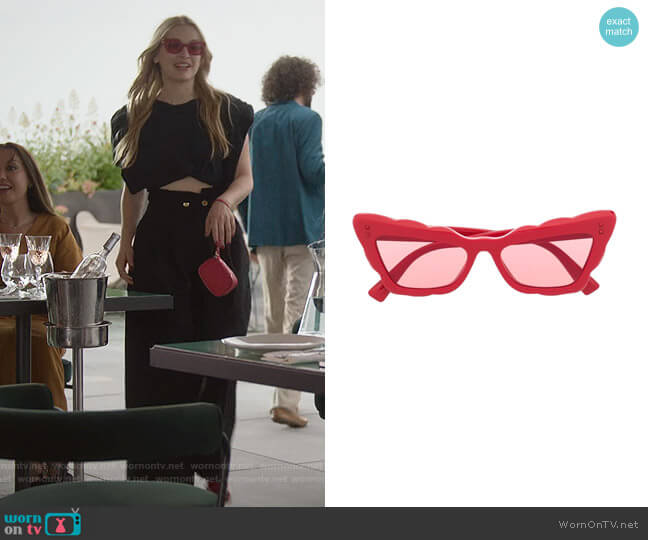Cat-eye Frame Sunglasses by Valentino worn by Camille (Camille Razat) on Emily in Paris
