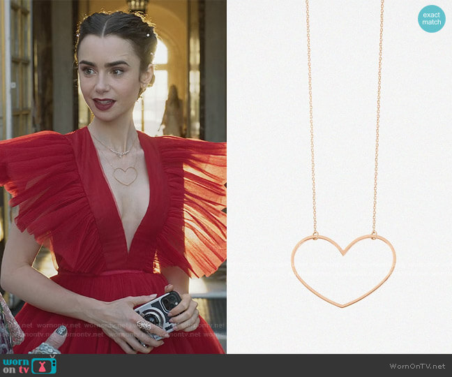 Angie Heart Necklace by Vanrycke worn by Emily Cooper (Lily Collins) on Emily in Paris