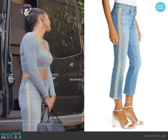 Carolyn High Waist Crop Baby Boot Jeans by Veronica Beard worn by Layla Keating (Greta Onieogou) on All American