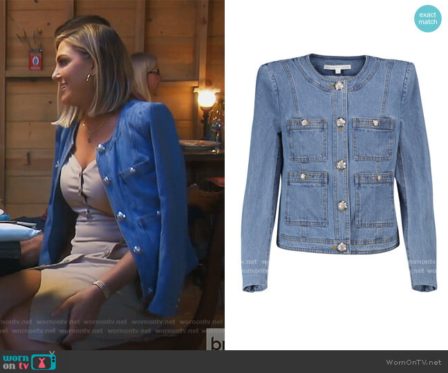 Ferazia denim jacket by Veronica Beard worn by Gina Kirschenheiter  on The Real Housewives of Orange County