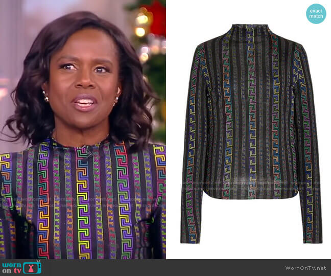 Greca-Print Stretch-Cotton Sweater by Versace worn by Deborah Roberts on The View