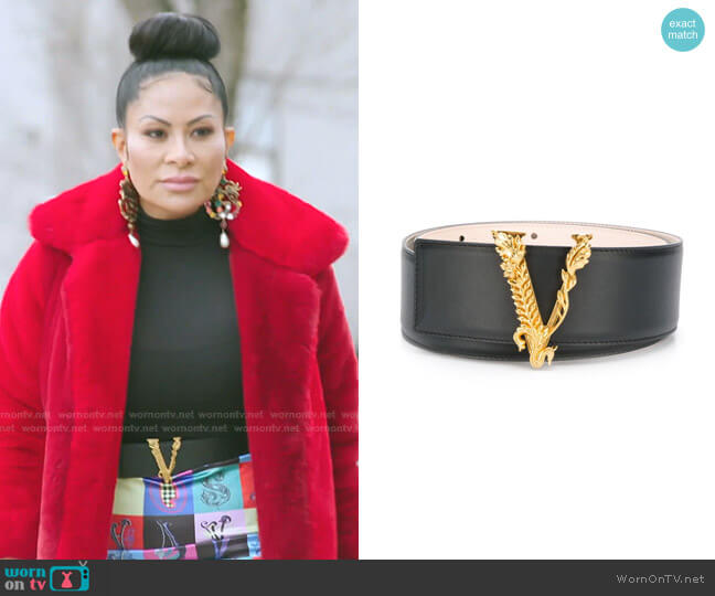 Barocco V buckle Belt by Versace worn by Jen Shah  on The Real Housewives of Salt Lake City