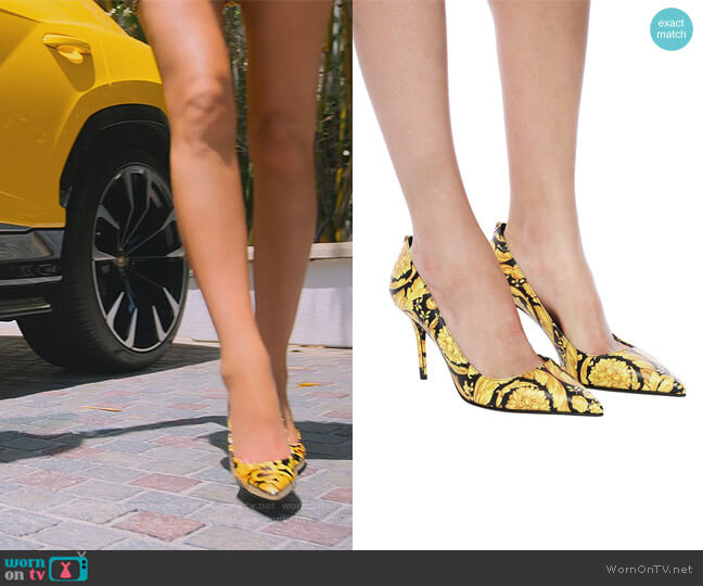 Baroque Print Pumps by Versace worn by Christine Quinn  on Selling Sunset