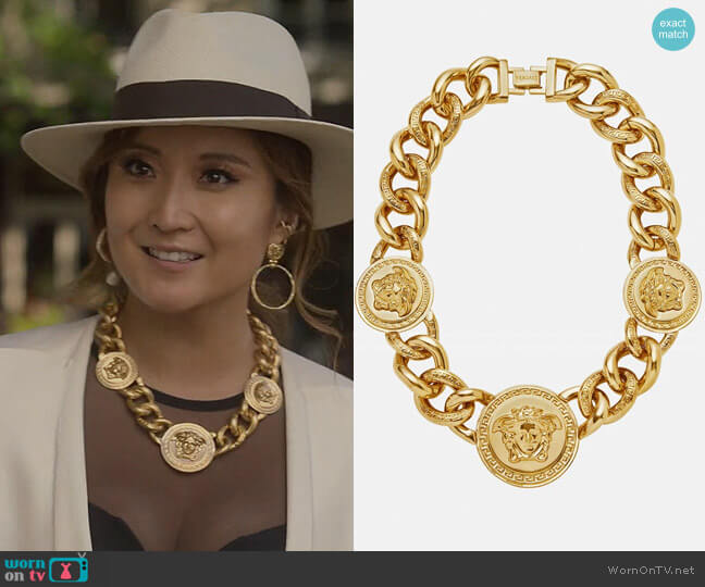 Medusa chain necklace by Versace worn by Mindy Chen (Ashley Park) on Emily in Paris