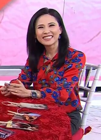 Vicky’s red floral tie neck top on Today