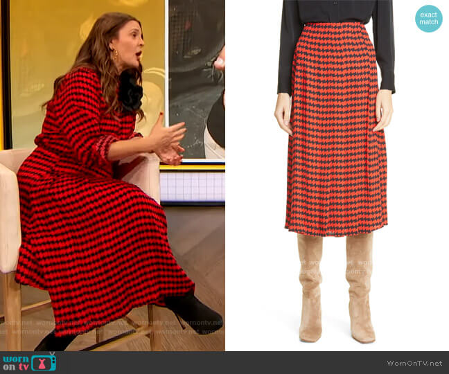 Houndstooth Pleated Skirt by Victoria Beckham worn by Drew Barrymore  on The Drew Barrymore Show