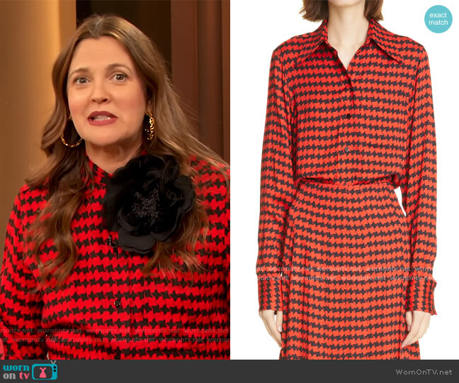 Houndstooth Blouse by Victoria Beckham worn by Drew Barrymore  on The Drew Barrymore Show