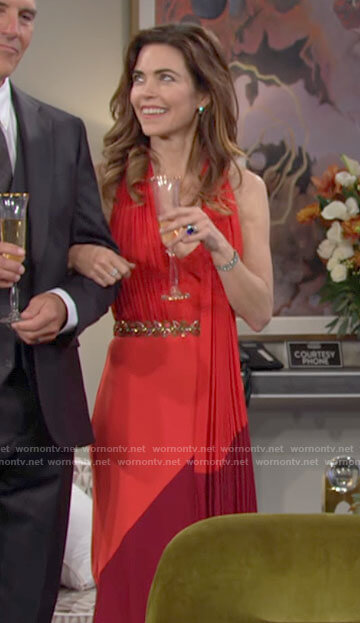 Victoria’s red pleated colorblock dress on The Young and the Restless