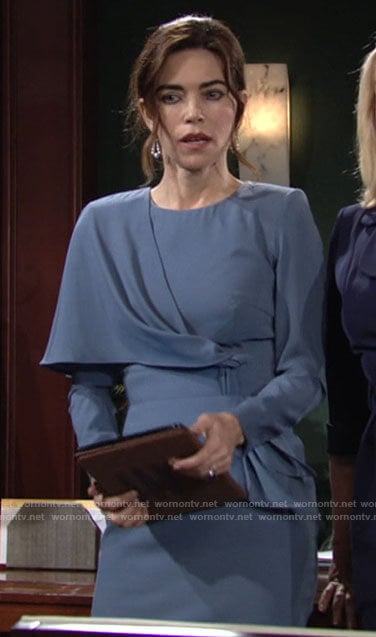 Victoria’s blue draped overlay dress on The Young and the Restless