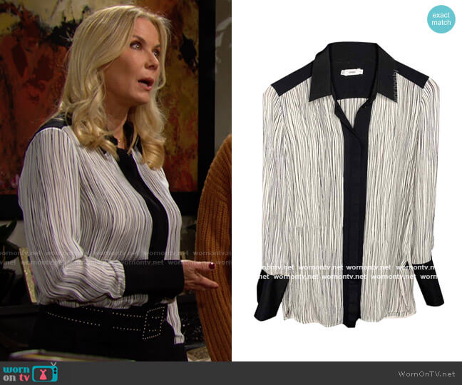 Vince Striped Silk Shirt worn by Brooke Logan (Katherine Kelly Lang) on The Bold & the Beautiful