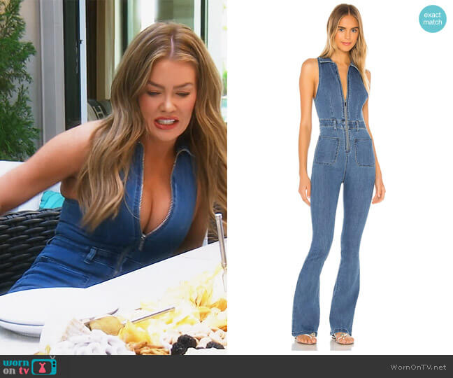 Sleeveless Flare Stretch Denim Jumpsuit by We Wore What worn by Heather Dubrow  on The Real Housewives of Orange County