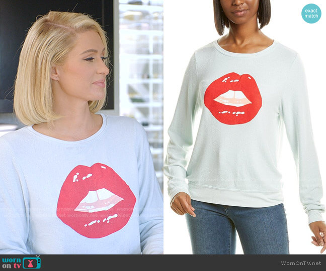 Baggy Beach Sweater Tarte Lips Sweatshirt by Wildfox worn by Paris Hilton  on Paris in Love